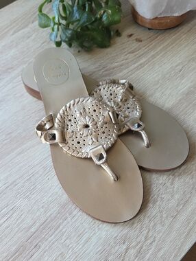 Jack Rogers Metallic Gold Leather Thong Sandals